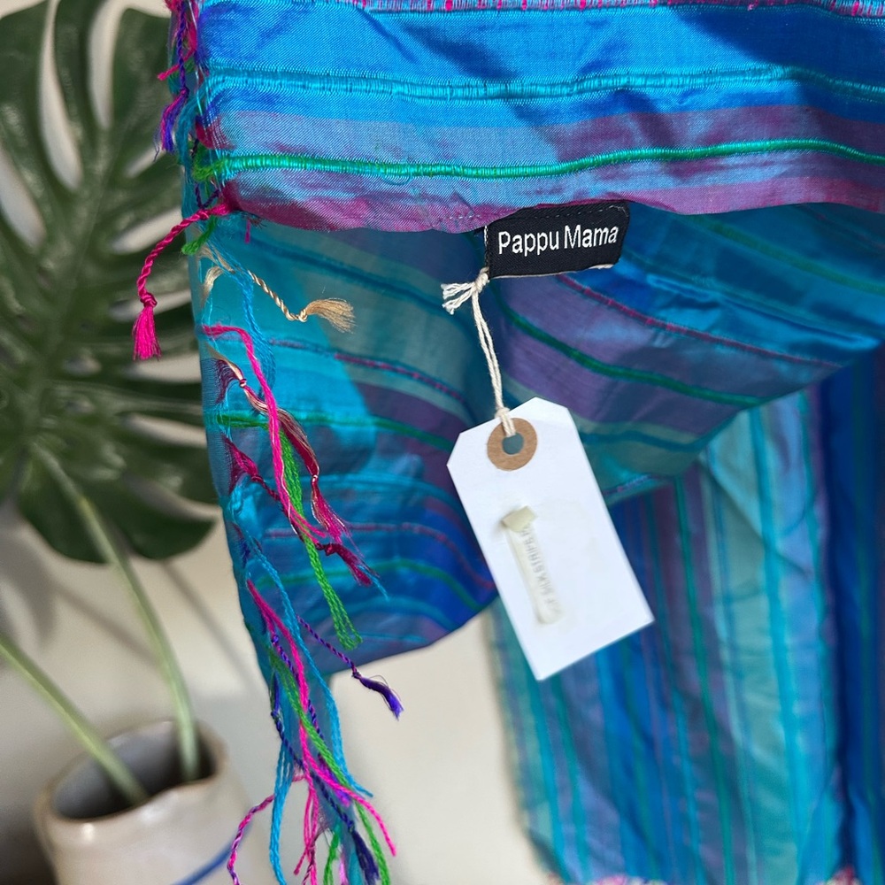 NWT Pappu Mama Blue Silk Scarf - Picture 6 of 12